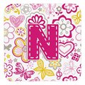 Carolines Treasures Letter N Flowers And Butterflies Pink Foam Coasters- Set of 4 CJ2005-NFC